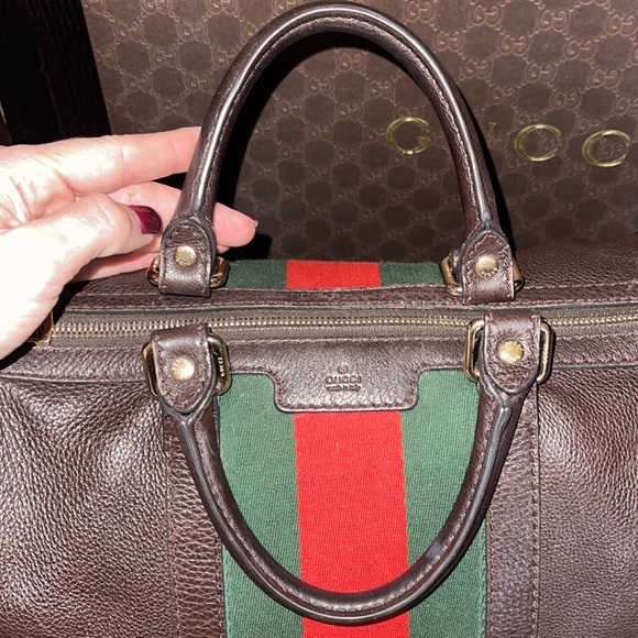 Authentic Gucci Medium Web Boston Bag - Brown - Picture 3 of 16